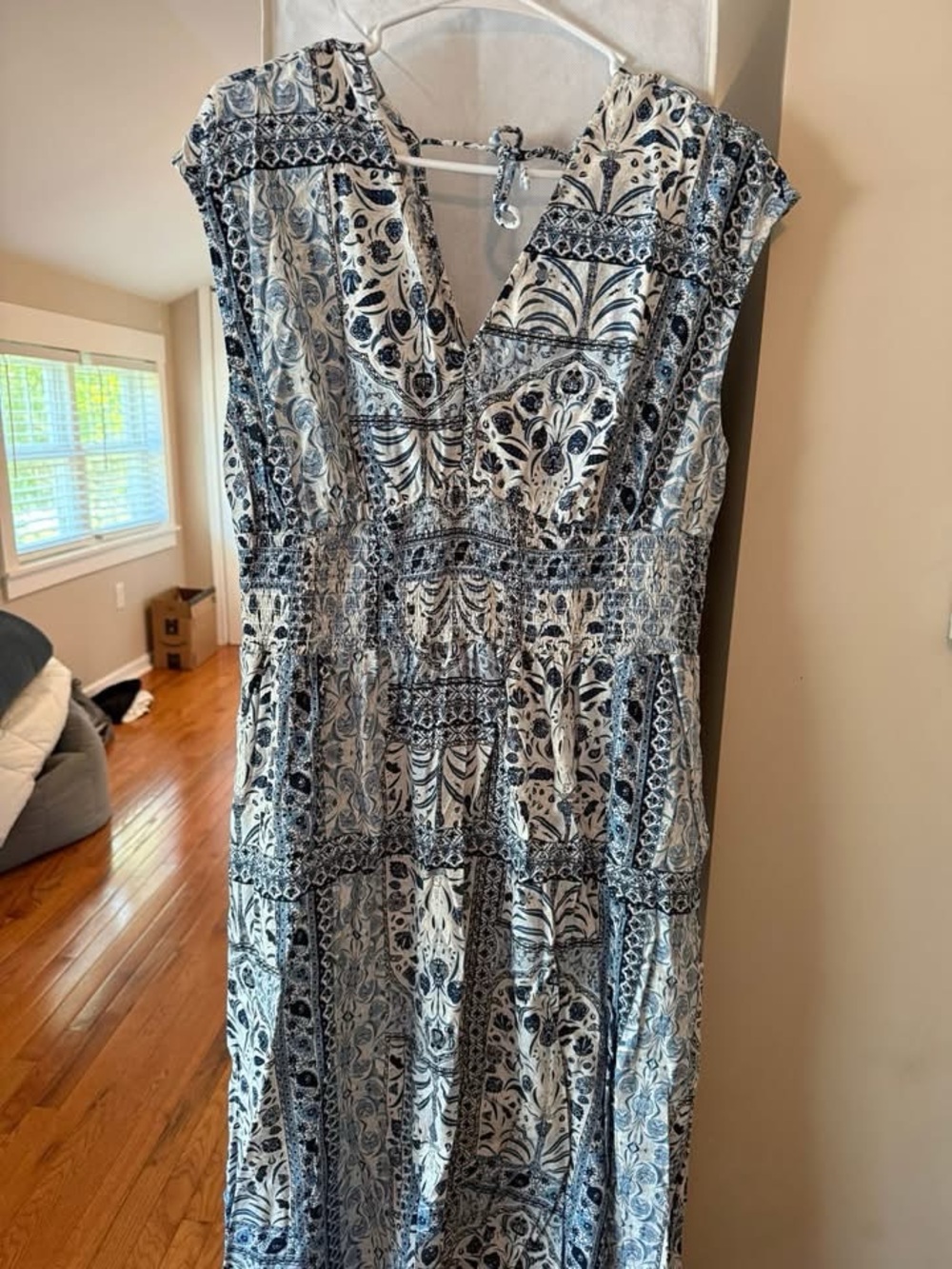 Old Navy Blue and White Printed Maxi Dress